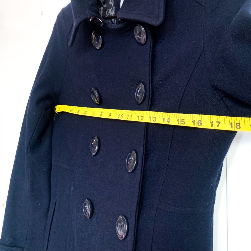 delias navy blue wool pea coat w/high neck buttons - Picture 4 of 7